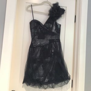 Y2K BCBG Blue/Pewter One Shoulder Cocktail Dre…